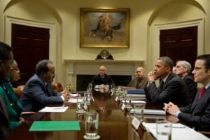 Somalia President, Hassan Sheikh Mohamud with President Obama (2013).
