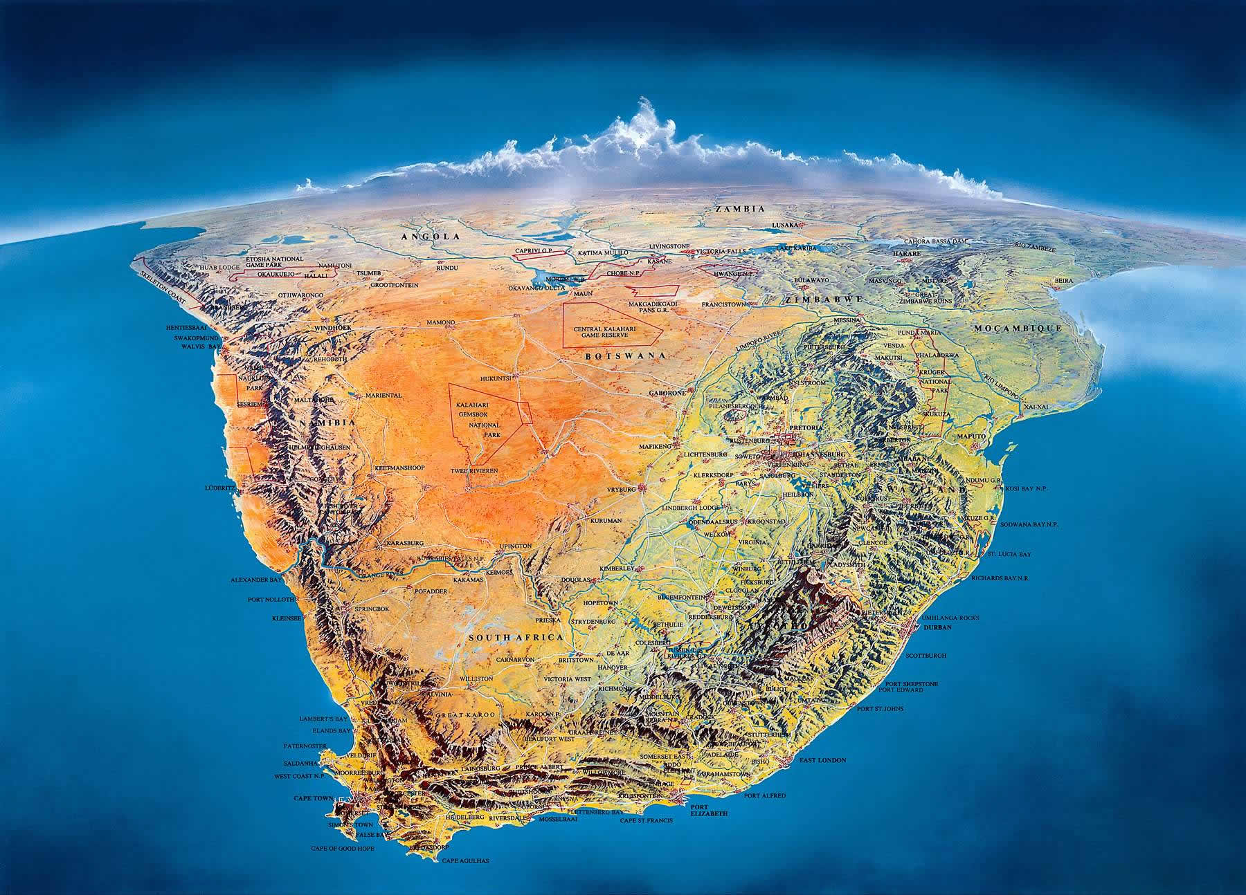 Map Of Southern Africa Showing Physical Features