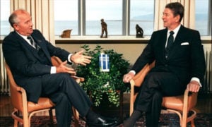 Gorbachev and Reagan meet in Reykjavik, 1986.
