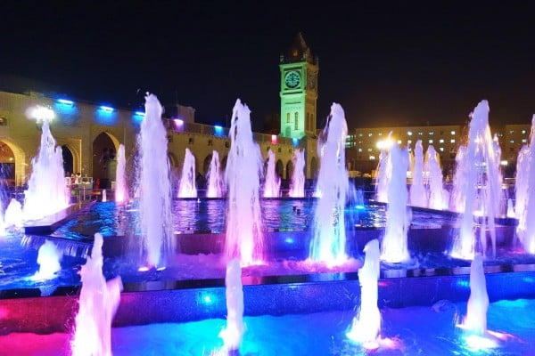 Illuminated fountains add some color to downtown Erbil, Kurdistan, in March 2015. Photo: Adam Saligman