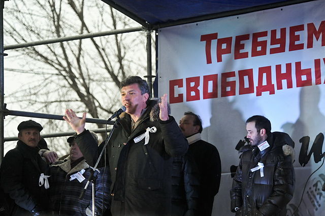 Boris Nemtsov at a rally in Moscow. Nemtsov was shot dead in Moscow on Friday. Photo Credit: Зураб Завахадзе
