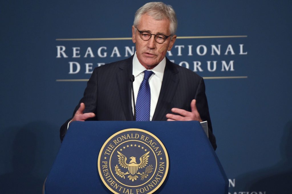Secretary of Defense Chuck Hagel speaks at a defense forum on Nov. 15, 2014, where he outlines plans to develop innovative new weapons. Photo: AGENCE FRANCE-PRESSE/GETTY IMAGES