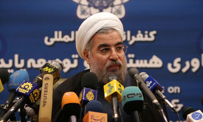 Secretary-General of Iran's Supreme National Security Council Hassan Rohani speaks to the media in Tehran.