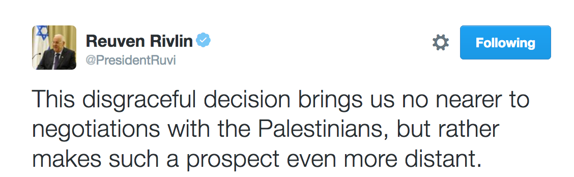 Rueven Rivlin tweet in reponse to UNSC resolution