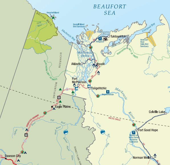 Map of Inuvik to Tuktoyaktuk highway. From spectacularnwt.com