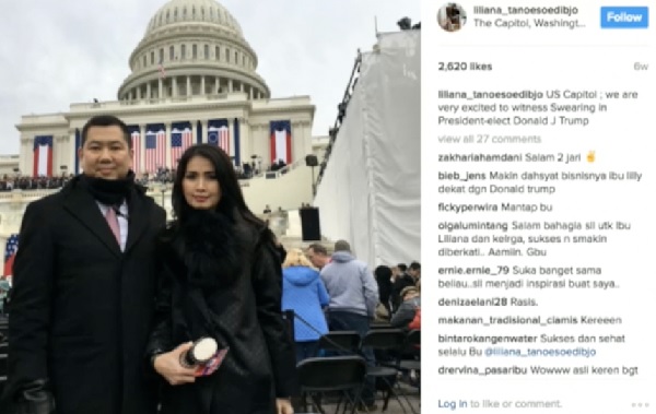 Hary and Liliana Tanoesoedibjo attend Trump inauguration (DetikNews).