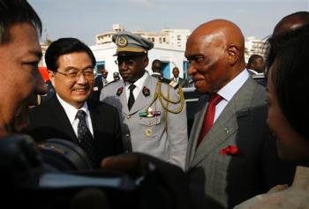 China's President Hu Jintao and Senegalese President Abdoulaye Wade.  Credit: AP Photo/Rebecca Blackwell