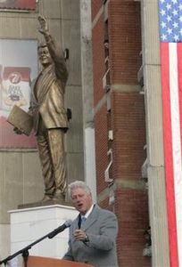 Last November, in Kosovo, on Clinton Boulevard, the man and his statue