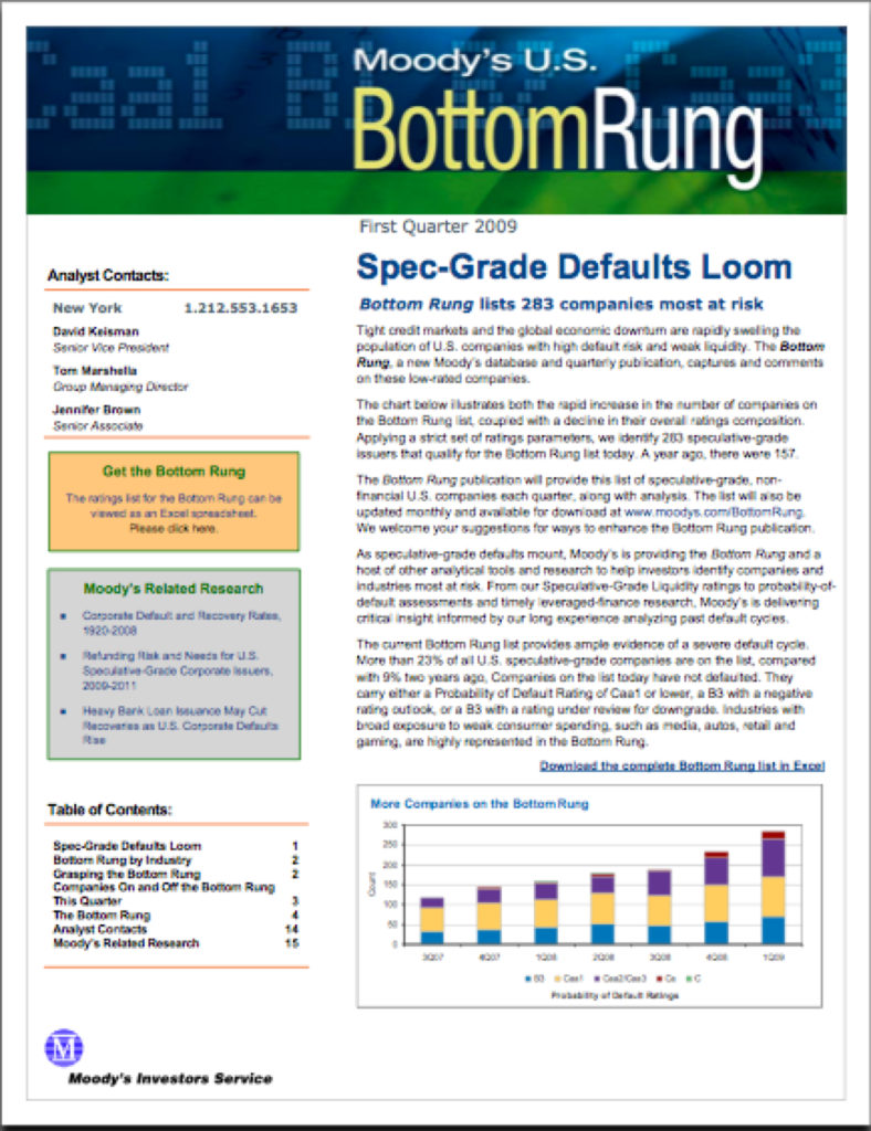 Moody's produces "Bottom Rung" List