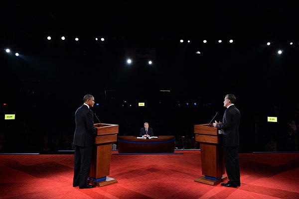 The candidates at the first debate. Source: AP