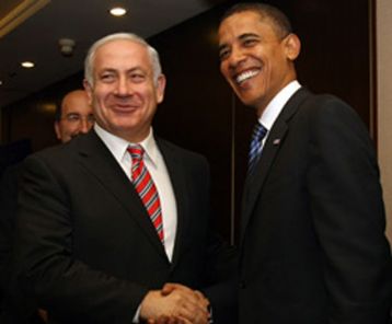 Netanyahu and Obama smile for the cameras.  Source:  Google Images