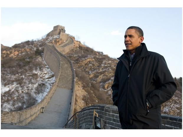 Obama at the Great Wall of China a year ago.  Source: Getty Images