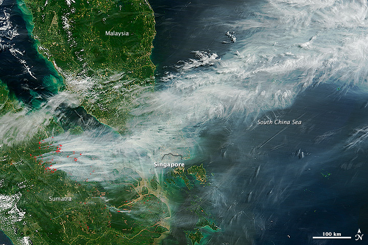 The haze affecting Indonesia, Malaysia, and SIngapore: June 19, 2013. Image: NASA.gov.