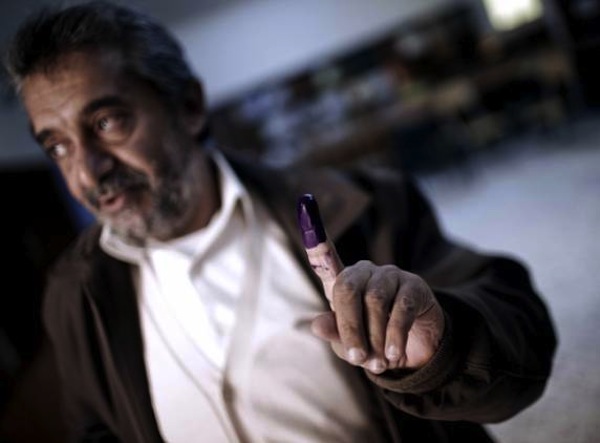 A voter in Misrata, Libya in Feburary 2012. Source: Google Images