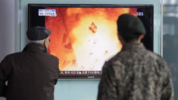 South Koreans watch state coverage of North Korea's third nuclear test. Photo: Getty