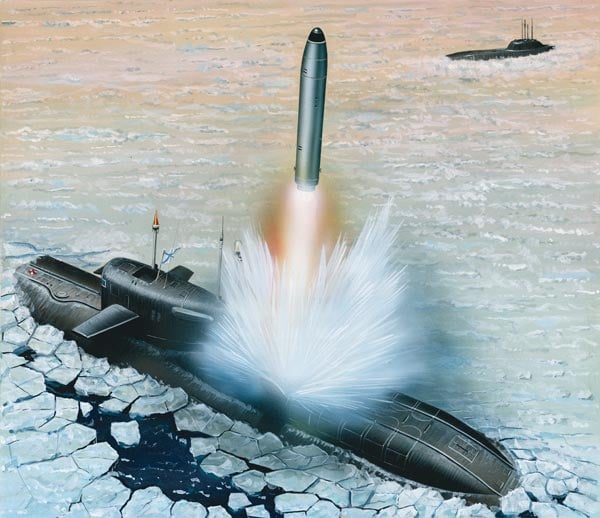 Illustration of Soviet submarine and missile. (c) Bokryt Cveta magazine.