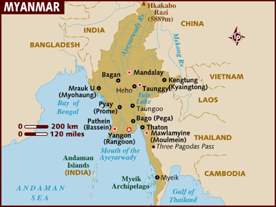Map of Myanmar and the Bay of Bengal