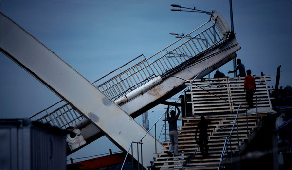 A footbridge next to Jawaharlal Nehru Stadium, the main venue for the Commonwealth Games in New Delhi, collapsed into three pieces on Tuesday. Source: New York Times 