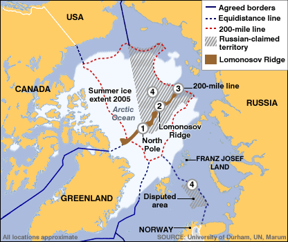 Map of Russian Arctic Claims. © BBC.