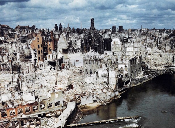 A color photograph of the bombed-out historic city of Nuremberg, Germany in June of 1945, after the end of World War II (NARA) 