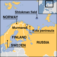 Location of Shtokman Field. © BBC.