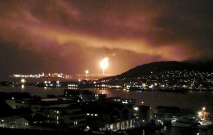 Snoehvit burning at night. Copyright Reuters.